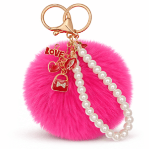 Hot Pink Fluffy Pom Pom Keychain – iAccessories Faux Fur Pearl Bag Charm for Girls