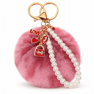 Rose Lepo Fluffy Pom Pom Keychain – iAccessories Faux Fur Pearl Bag Charm for Girls