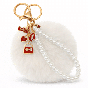 White Faux Fur Pom Pom Keychain – iAccessories Pearl Fashion Bag Charm for Girls