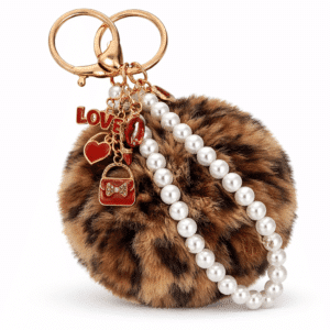 Brown Leopard Faux Fur Pom Pom Heart Keychain – iAccessories Pearl Bag Charm for Girls