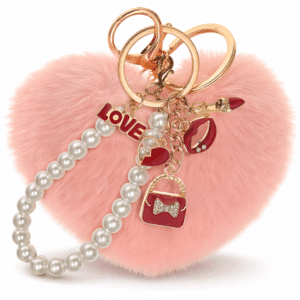 Baby Pink Heart Pom Pom Keychain – iAccessories Faux Fur Pearl Bag Charm for Girls