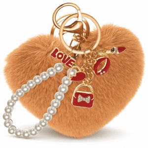 Brown Heart Fluffy Faux Fur Pom Pom Keychain – iAccessories Pearl Bag Charm for Girls