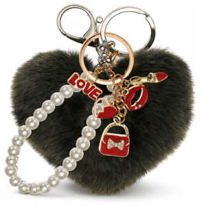 Dark Green Faux Fur Heart Pom Pom Keychain with Pearl – iAccessories Fashion Bag Charm for Girls