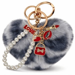 Grey Heart Faux Fur Pom Pom Keychain – iAccessories Pearl Fashion Bag Charm for Girls