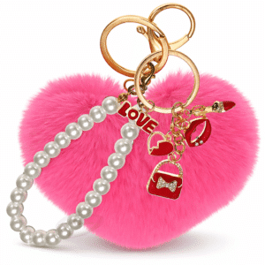 Hot Pink Fluffy Heart Pom Pom Keychain – iAccessories Faux Fur Pearl Bag Charm for Girls