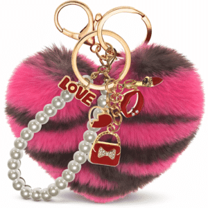 Hot Pink Heart Pom Pom Key Ring – iAccessories Pearl Fluffy Bag Charm for Girls