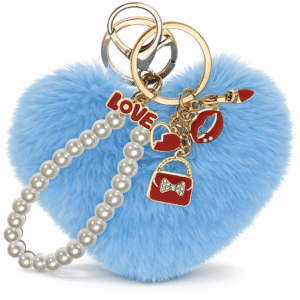 Light Blue Fluffy Faux Fur Heart Pom Pom Keychain with Pearl – iAccessories Cute Bag Charm for Girls