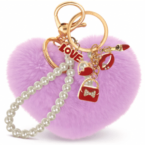 Light Purple Heart Pom Pom Keychain – iAccessories Faux Fur Pearl Bag Charm for Girls