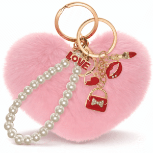 Fluffy Faux Fur Heart Keychain with Pearl Charm – iAccessories | Cute Bag & Luggage Accessory