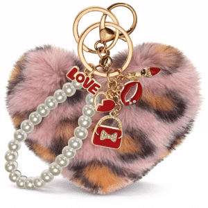 Pink Lepo Heart Pom Pom Keychain – iAccessories Faux Fur Pearl Bag Charm for Girls