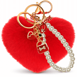 Red Fluffy Faux Fur Heart Pom Pom Keychain with Pearl – iAccessories Cute Bag Charm for Girls