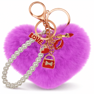 Violet Fluffy Faux Fur Heart Pom Pom Keychain – iAccessories Pearl Fashion Bag Charm for Girls