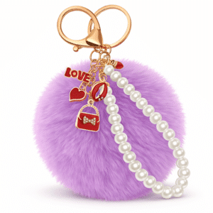 Light Purple Heart Pom Pom Keychain – iAccessories Faux Fur Pearl Bag Charm for Girls