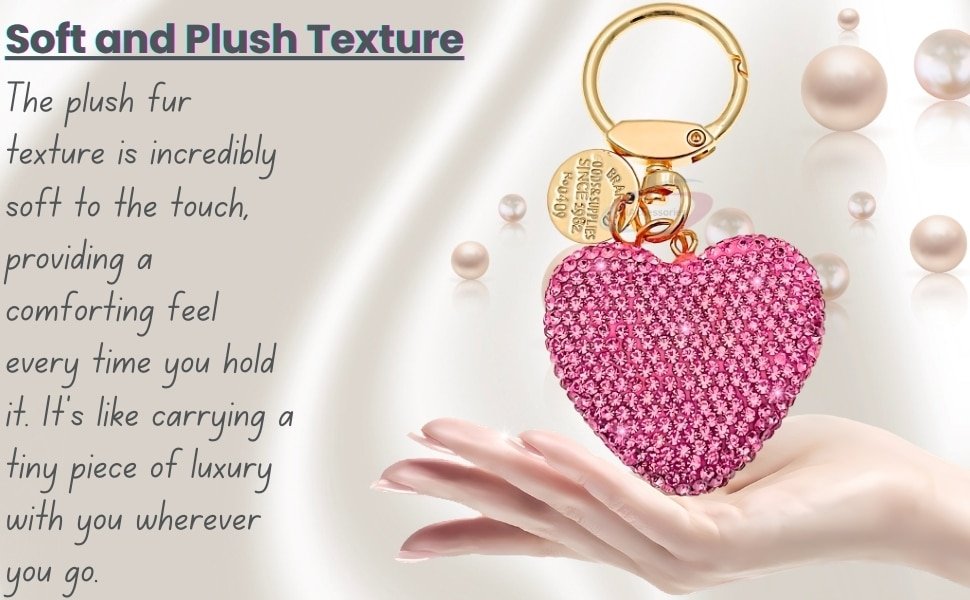 Luxury 3D Pink Crystal Heart Keychain Gold Tone Boutique Accessory 4K