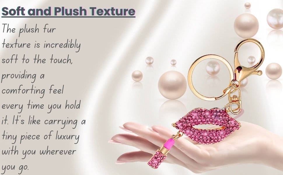 Luxury Crystal Lips and Lipstick Keychain Gold Tone Boutique Accessory 4K