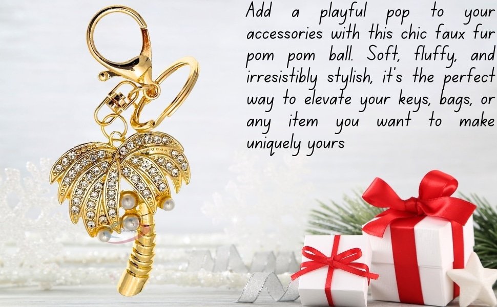 Luxury Crystal Palm Tree Keychain Gold Tone Boutique Accessory 4K