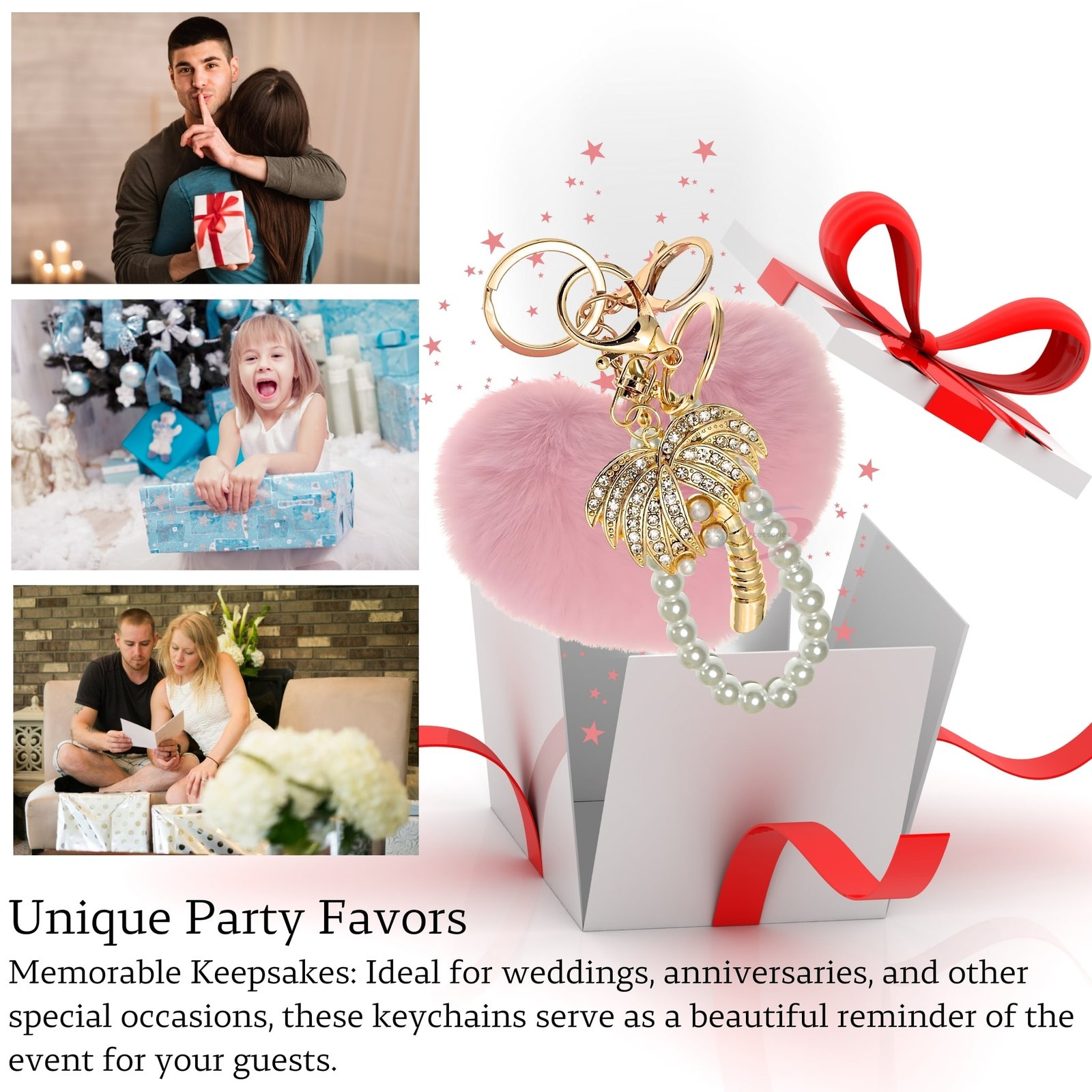 iAccessories Faux Fur Heart Palm Tree Keychain for Women & Girls Pearl Bead Loop Bag Charm, Stylish Rhinestone Key Ring for Handbags, Wallets & Luggage Cute Tropical Gift for Her – Pink-4