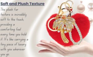 Main view of the Red Faux Fur Heart Keychain with Bling Palm Tree