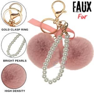 Baby Pink Twin Pom Pom Key Ring – iAccessories Faux Fur Pearl Bag Charm