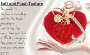 Main view of the Red Faux Fur Heart Keychain with Rhinestone and Pearl