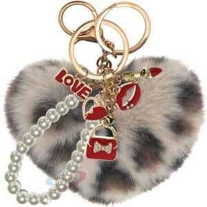 iAccessories Cream Lepo Faux Fur Heart Pom Pom Keychain with Pearl Pendant – Cute Bag Charm for Girls