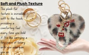 Main view of the Cream Lepo Faux Fur Heart Keychain with Pearl