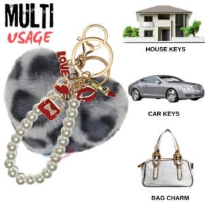 Grey Heart Faux Fur Pom Pom Keychain – iAccessories Pearl Fashion Bag Charm for Girls