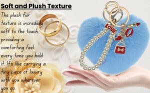 Main view of the Light Blue Faux Fur Heart Keychain with Pearl