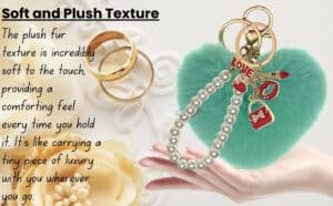 Main view of the Mint Green Faux Fur Heart Keychain with Pearl