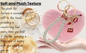 Main view of the Pink Faux Fur Heart Keychain with Pearl