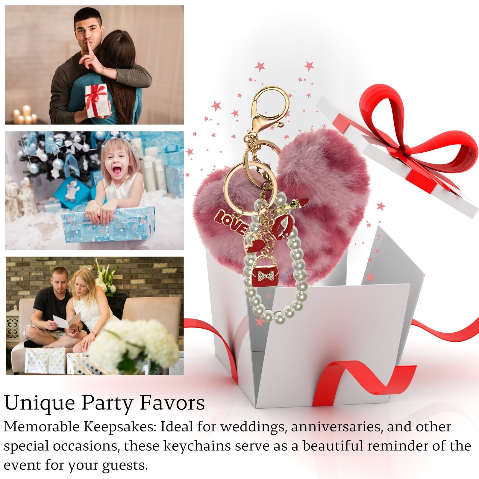 iAccessories Fluffy Faux Fur Pearl Fashion Pom Pom Heart Keychain Charm for Girls Bags, Wallets and Luggage (Rose Lepo)-4