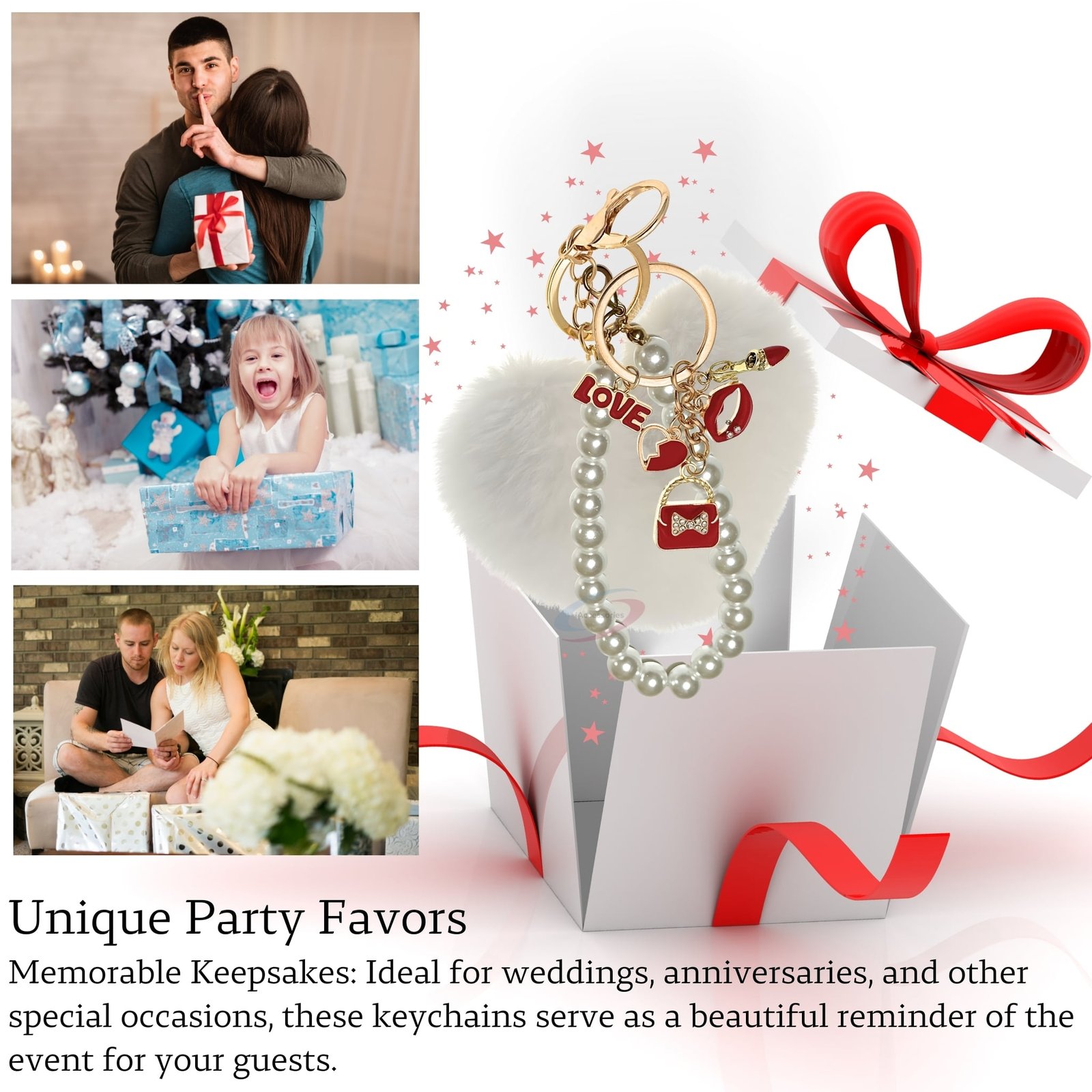 iAccessories Fluffy Faux Fur Pearl Fashion Pom Pom Heart Keychain Charm for Girls Bags, Wallets and Luggage (White)-4