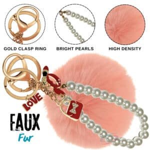Baby Pink Fluffy Pom Pom Keychain – iAccessories Faux Fur Pearl Bag Charm for Girls & Women