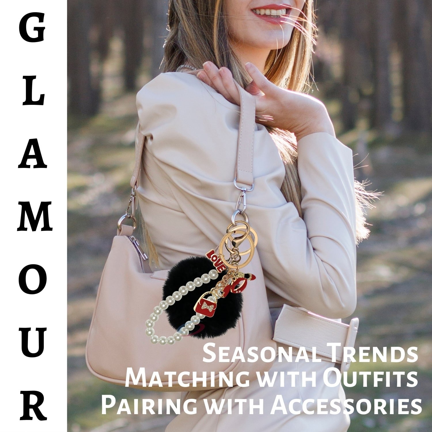 iAccessories Fluffy Faux Fur Pearl Fashion Pom Pom Keychain Charm for Girls Bags, Wallets and Luggage – Black-2