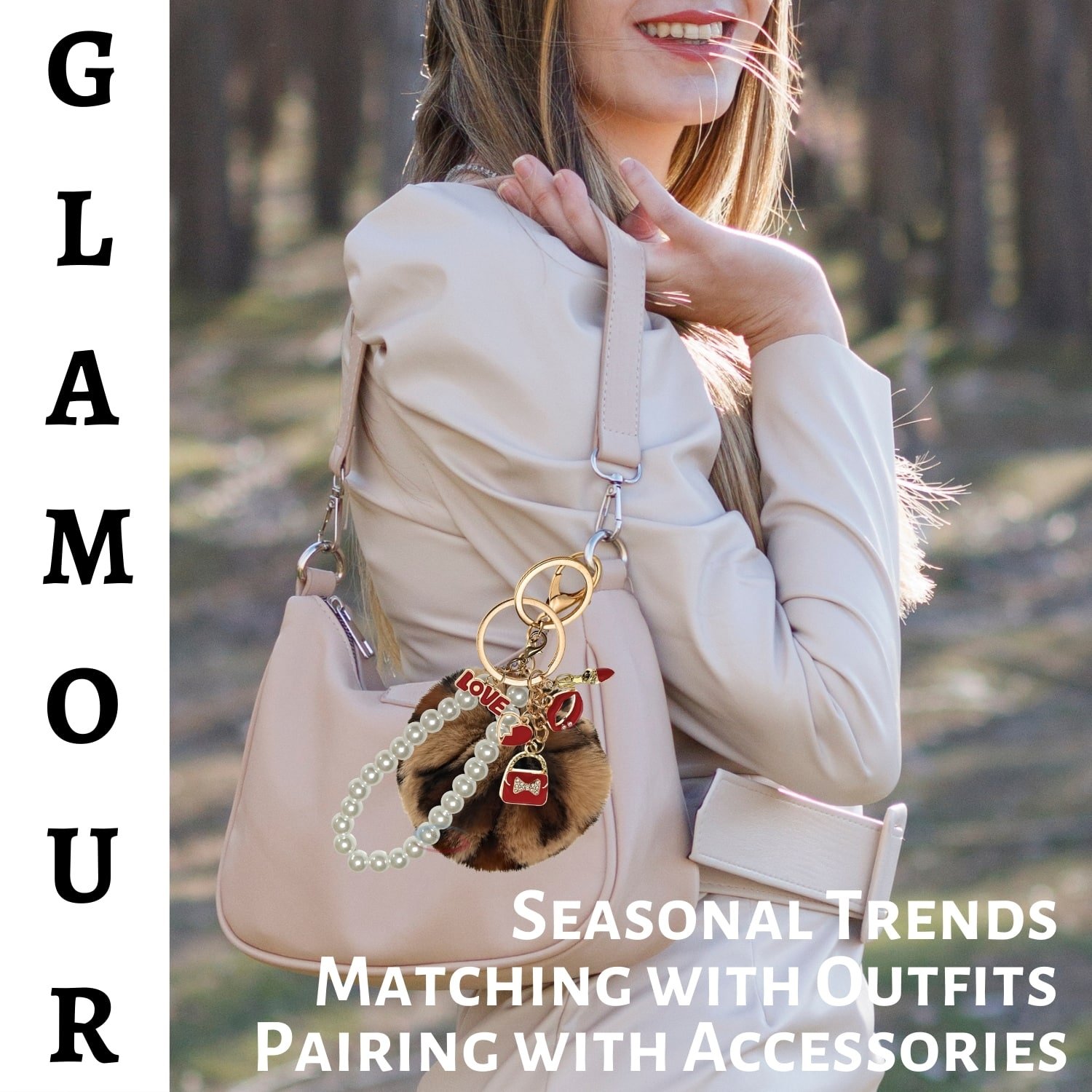 iAccessories Fluffy Faux Fur Pearl Fashion Pom Pom Keychain Charm for Girls Bags, Wallets and Luggage – Brown Lepo-2