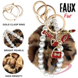 Brown Lepo Fluffy Pom Pom Keychain – iAccessories Faux Fur Pearl Bag Charm for Girls