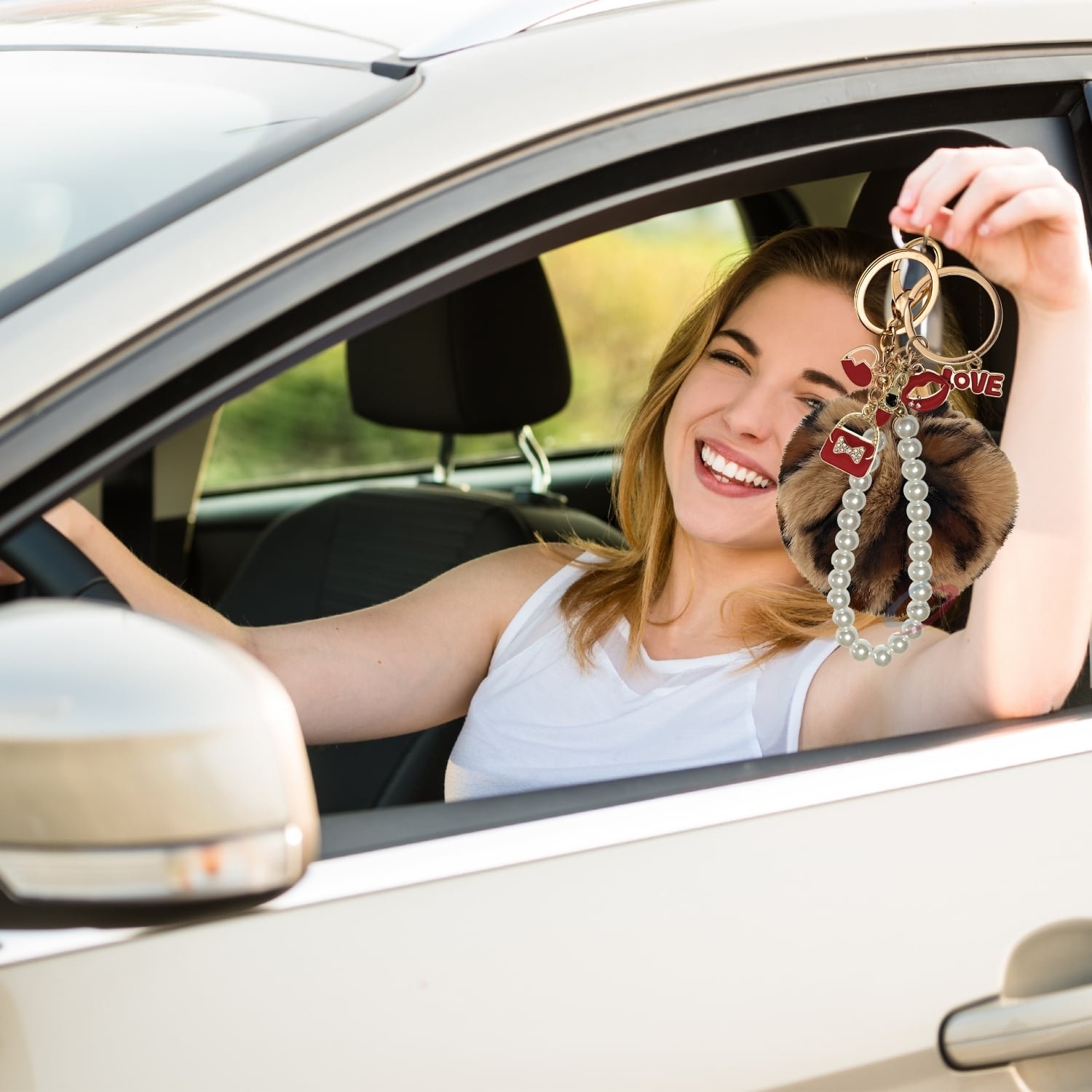 iAccessories Fluffy Faux Fur Pearl Fashion Pom Pom Keychain Charm for Girls Bags, Wallets and Luggage – Brown Lepo-6