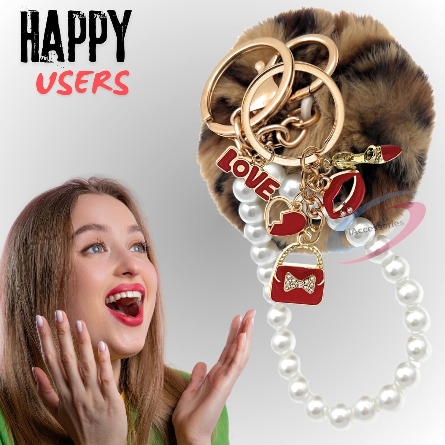 iAccessories Fluffy Faux Fur Pearl Fashion Pom Pom Keychain Charm for Girls Bags, Wallets and Luggage – Brown Lepo-7