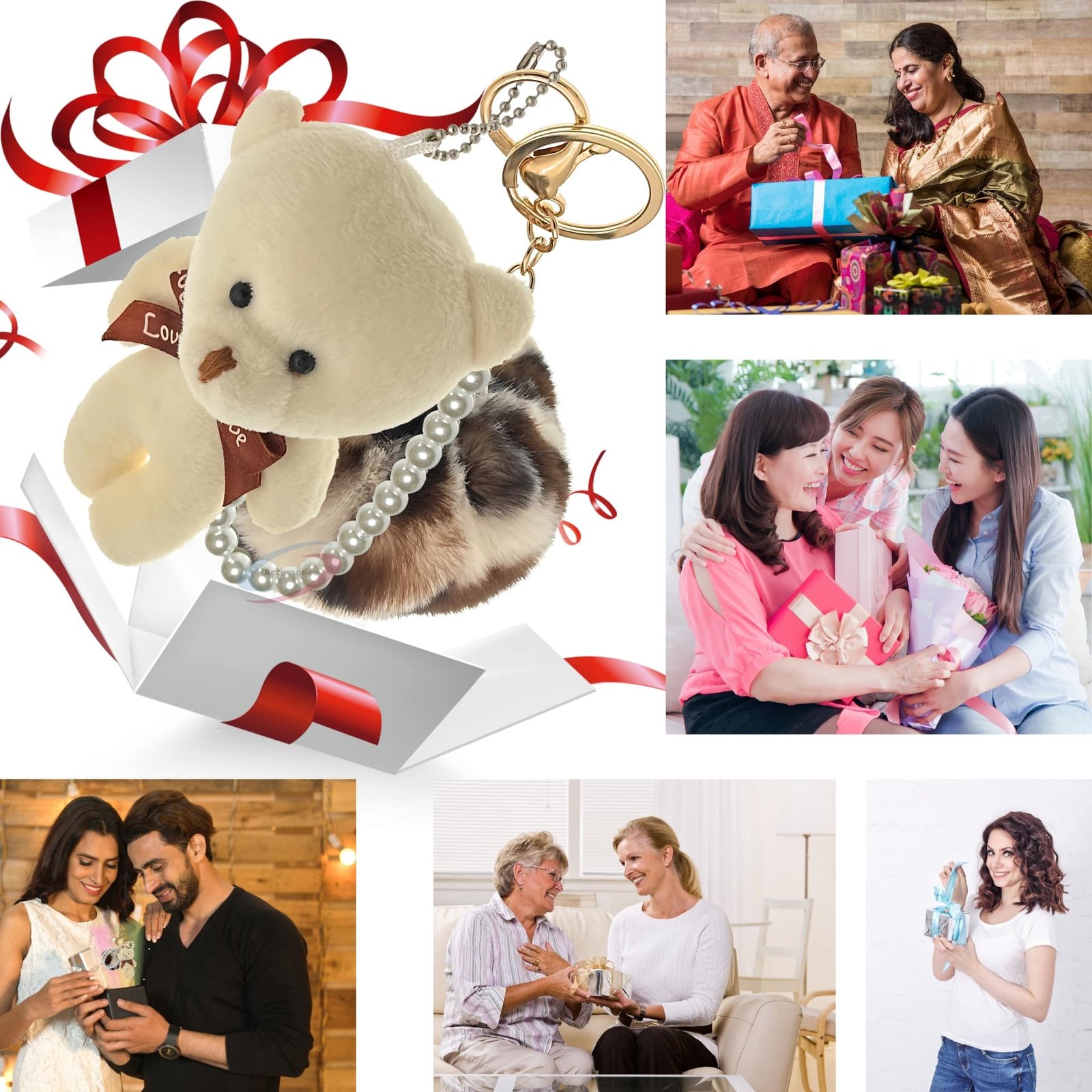 iAccessories Fluffy Faux Fur Pearl Fashion Pom Pom Keychain Charm for Girls Bags, Wallets and Luggage – Cream Lepo-4