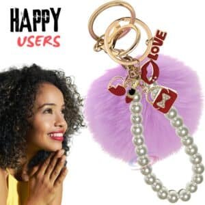 Light Purple Heart Pom Pom Keychain – iAccessories Faux Fur Pearl Bag Charm for Girls