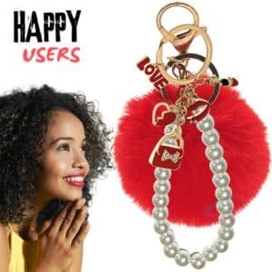 Red Fluffy Faux Fur Heart Pom Pom Keychain with Pearl – iAccessories Cute Bag Charm for Girls
