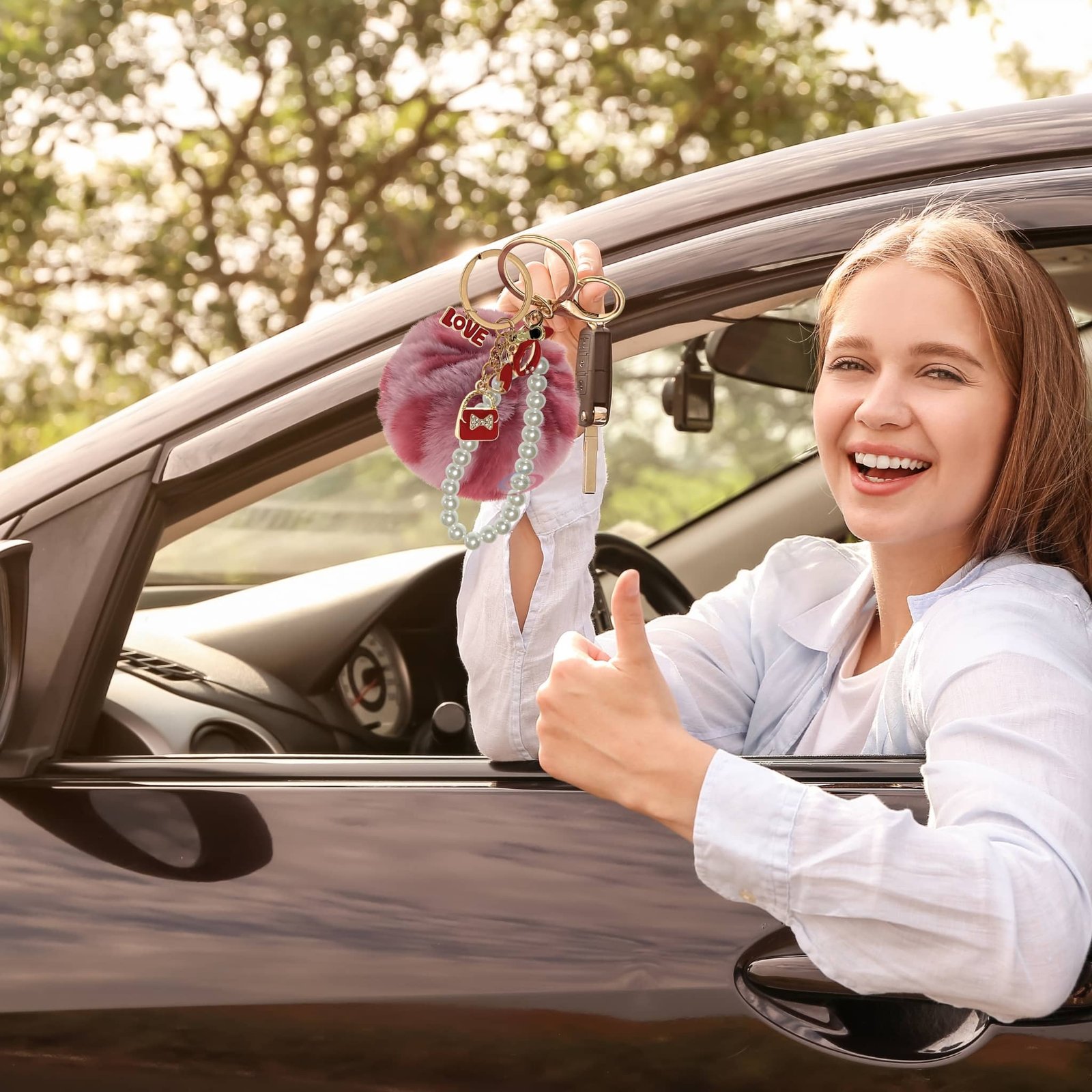 iAccessories Fluffy Faux Fur Pearl Fashion Pom Pom Keychain Charm for Girls Bags, Wallets and Luggage – Rose Lepo-6