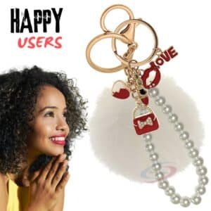 White Faux Fur Pom Pom Keychain – iAccessories Pearl Fashion Bag Charm for Girls