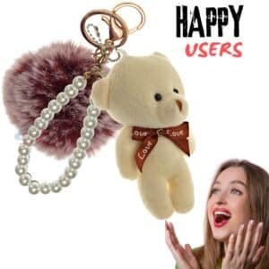 Frosted Red & White Teddy Pom Pom Key Ring – iAccessories Fluffy Faux Fur Pearl Bag Charm