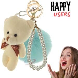 Mint Green & White Teddy Pom Pom Key Ring – iAccessories Pearl Fluffy Bag Charm for Girls