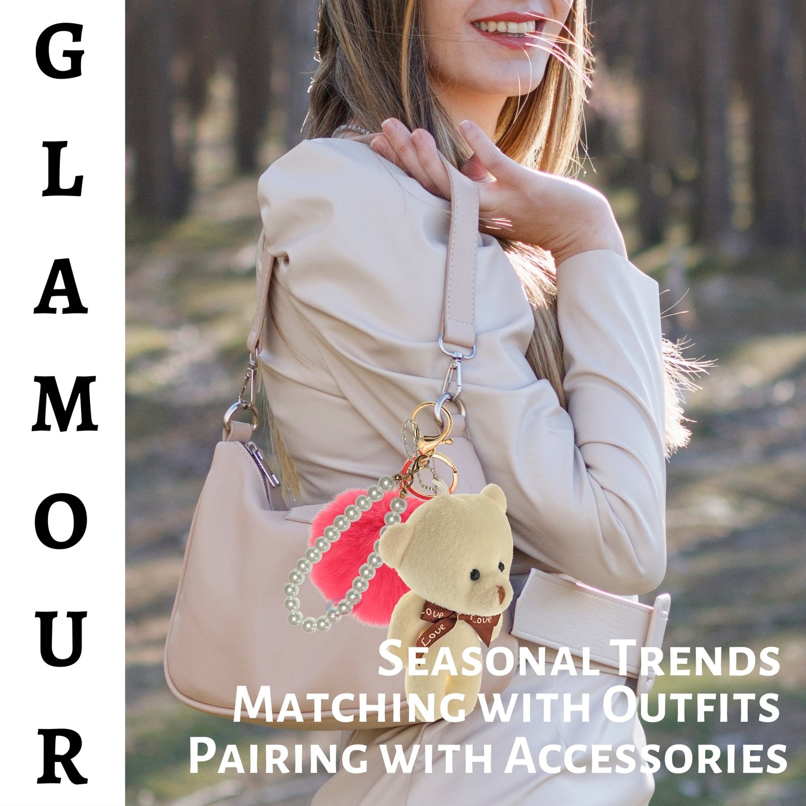 iAccessories Fluffy Faux Fur Pearl Teddy Pom Pom Key Ring Keychain Charm for Girls Bags, Wallets and Luggage – Rose_White-2