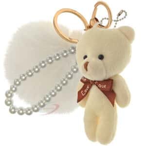 White Teddy Faux Fur Pom Pom Key Ring – iAccessories Pearl Bag Charm for Girls