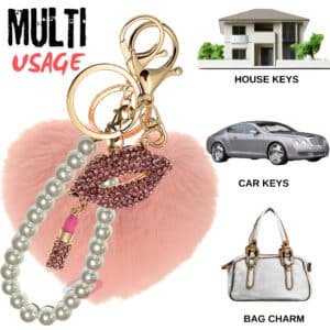 Baby Pink Heart Pom Pom Key Ring – iAccessories Pearl Diamond Lips Bag Charm for Girls