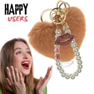 Brown Fluffy Heart Pom Pom Key Ring – iAccessories Faux Fur Pearl Diamond Lips Bag Charm