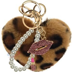 Brown Lepo Faux Fur Heart Pom Pom Key Ring – iAccessories Pearl & Diamond Lips Charm Keychain
